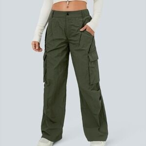 Halara Mid Rise Wide Leg Cargo Pants Olive Green Small/Regular